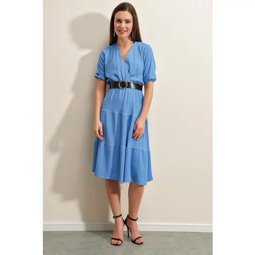Bigdart 2377 Belted Knitted Dress - Blue