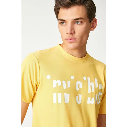Koton 3sam10292hk 151 Yellow Men's Cotton Jersey Short Sleeved T-shirt.