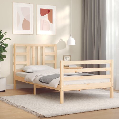 The Living Store Posteljni okvir z vzglavjem 100x200 cm trden les - Posteljni Okvir, (21527834) Slike