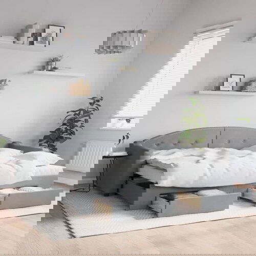 VidaXL Dnevni krevet na razvlačenje svjetlosivi 90 x 200 cm od tkanine Slike