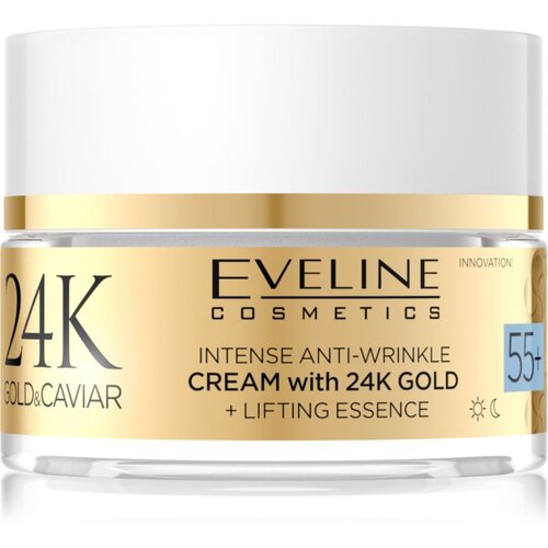 Eveline Cosmetics 24k Gold &amp;amp; Caviar Cream with 24K Gold krema proti gubam 55+ 50 ml Slike