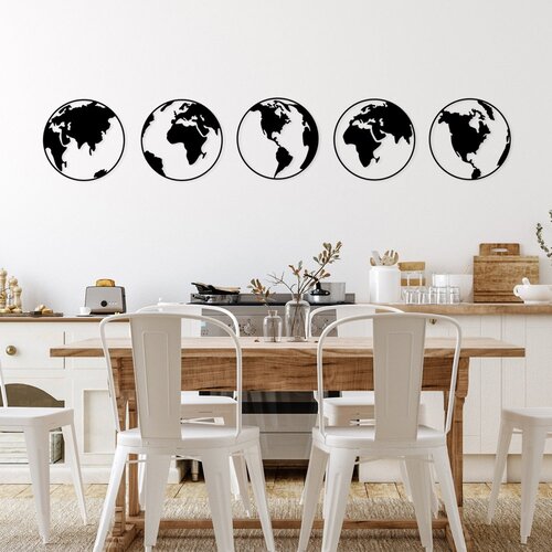 Wallity Zidna dekoracija Mapa svijeta 2 1, 50x50cm, 5 dijelova, Crna Cijene