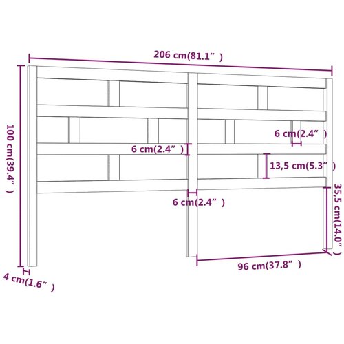  Uzglavlje za krevet 206 x 4 x 100 cm od masivne borovine Slike