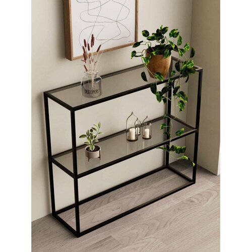 Hanah home komoda Oskar, 80 cm, crna / providno staklo Slike