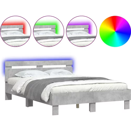 vidaXL Okvir kreveta s uzglavljem LED siva boja betona 135 x 190 cm