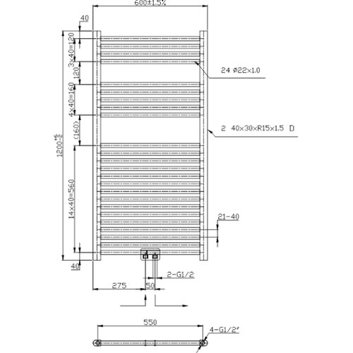 NOVASERVIS kupatilski merdevinski radijator 644W/230V 120x60 cm crni ravan Slike