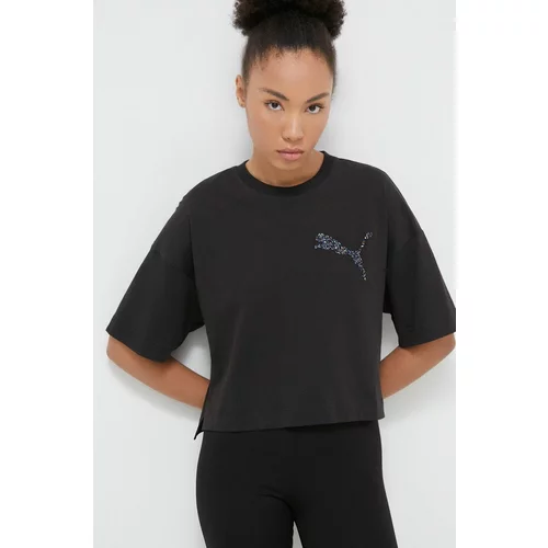 Puma Bombažna kratka majica X SWAROVSKI ženska, črna barva