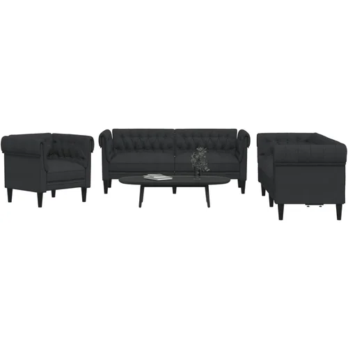  3-dijelni set sofa crni od tkanine