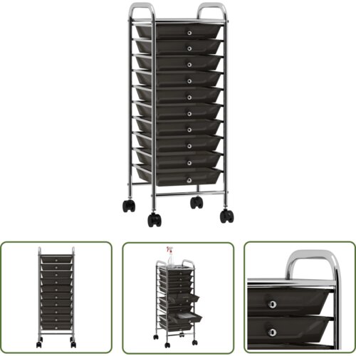 The Living Store Premični voziček z 10 predali črna plastika - Voziček Za Shranjevanje, (21738138) Cene