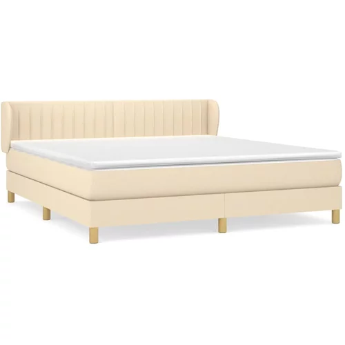vidaXL Box spring postelja z vzmetnico krem 160x200 cm blago, (20884297)