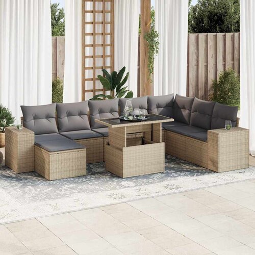 vidaXL 9-dijelni set vrtnih sofa s jastucima bež od poliratana Cijene