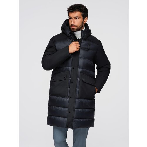 Ombre Men&amp;#039;s long quilted jacket with large pockets - black Slike