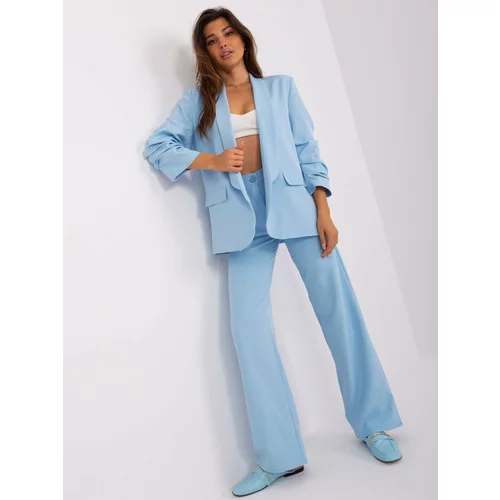 Fashion Hunters Light blue women's blazer with 3/4 sleeves