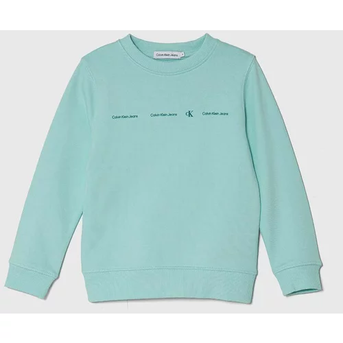 Calvin Klein Jeans Otroški bombažen pulover turkizna barva