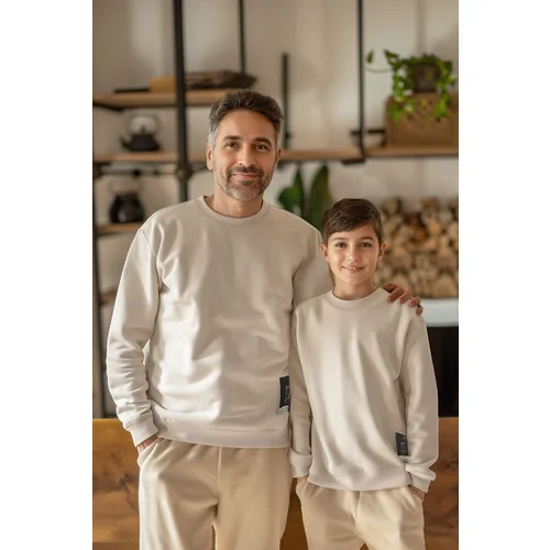 Trendyol Beige*004 Boy Father-Son Printed Knitted Mini Me Sweatshirt