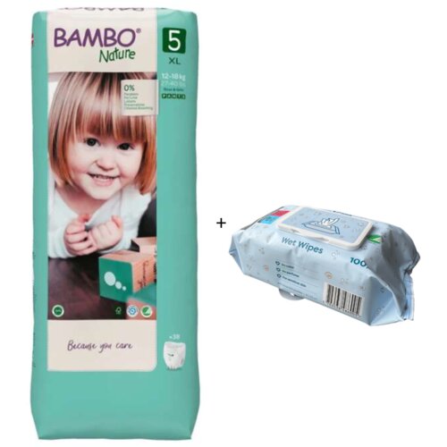 Bambo nature gaćice Br.6 xxl 38 komada + love&care vlažne maramice, 100 komada Cene