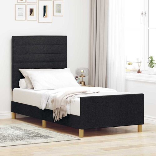  Krevetna konstrukcija s uzglavljem Crna 90 x 200 cm tkanina Slike
