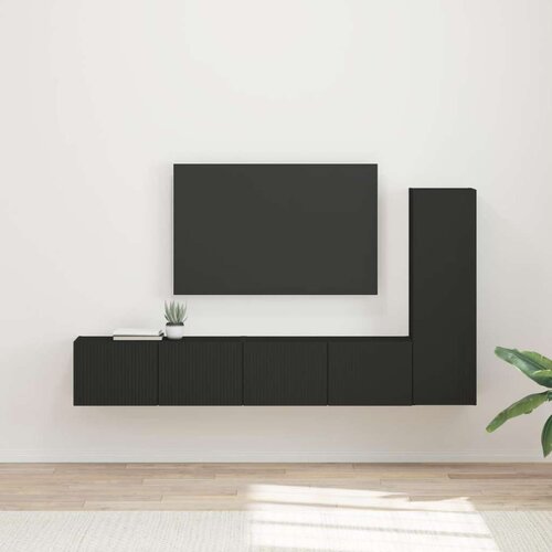  Set TV komoda Zidne 2 pcs Crna Konstruirano drvo Cene