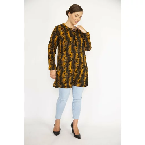Şans Women's Plus Size Saffron V-Neck Tunic with Adjustable Sleeve Length