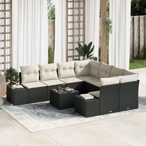 vidaXL 9-dijelni set vrtnih sofa s jastučićima Crni poli ratan Cene