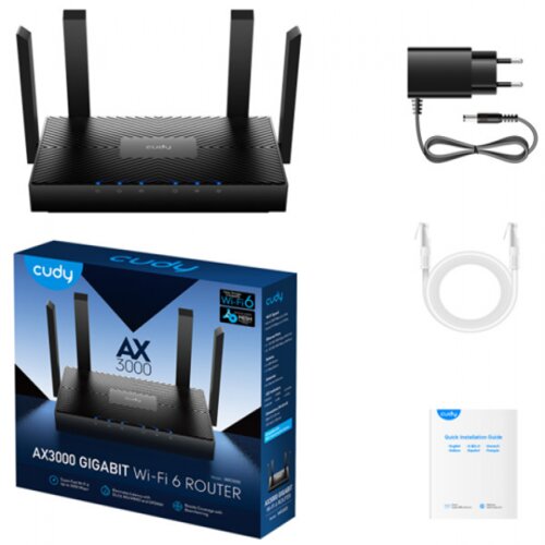 Cudy WR3000 AX3000 dual band 2.4+5Ghz wi-fi ruter 1W/4LAN Gbit,4x5dBi 160MHz, wisp/ap/rep Slike
