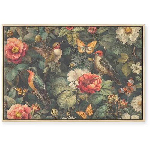 Slika - Flowers birds and butterflies – vintage-style illustration 120x80 Cene