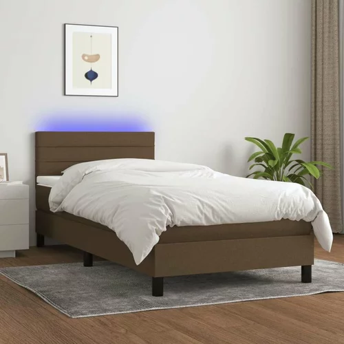  Box spring postelja z vzmetnico LED temno rjava 80x200 cm blago, (20937186)
