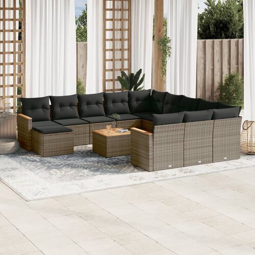 vidaXL 13-dijelni set vrtnih sofa od poliratana s jastucima sivi Cijene