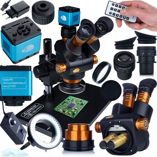 Rosfix Trinokularni Mikroskop Haumea PRO Black Series &amp;ndash; Zoom 6,5&amp;ndash;58x, Kamera Sony 4K, LED Osvetlitev 144x | Za PCB, SMD, Servis, Izobraževanje, (5000244429) Slike