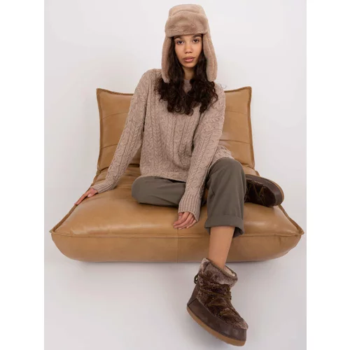 Fashion Hunters Dark beige sweater with cables and wool