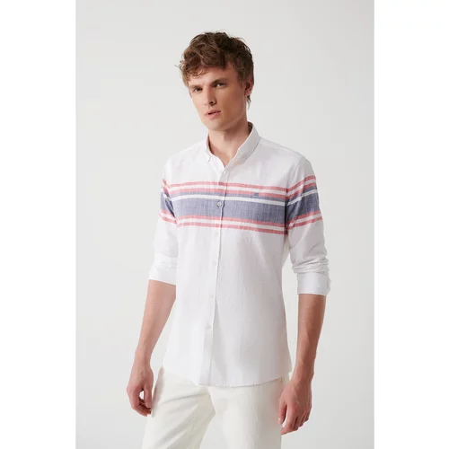 Avva Men's Gray Buttoned Collar 100% Cotton Linen Look Board Pattern Slim Fit Slim Fit Shirt