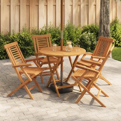  5-dijelni sklopivi vrtni bistro set Prirodna Čvrsto teak drvo Slike