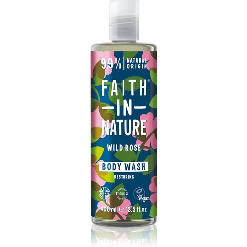 FAITH IN NATURE Wild Rose naravni gel za prhanje ki obnavlja bariero kože 400 ml