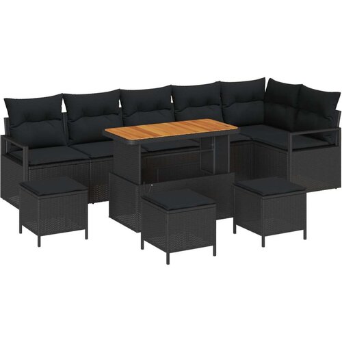  10-dijelna garnitura za vrt s jastucima crna poli ratan akacija 2-sjedalo garnitura za vrt s jastucima crna poli ratan 4-dijel Cene
