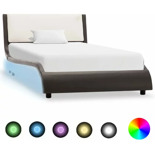 vidaXL Okvir za krevet od umjetne kože LED sivo-bijeli 90 x 200 cm