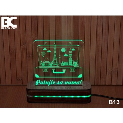 Black Cut 3D Lampa sa 9 različitih boja i daljinskim upravljačem - Putujte sa nama ( B13 ) Slike