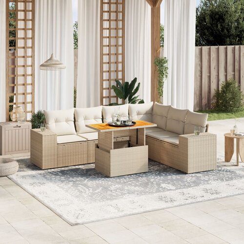 VidaXL 7-dijelni set vrtnih sofa od poliratana s jastucima bež Slike