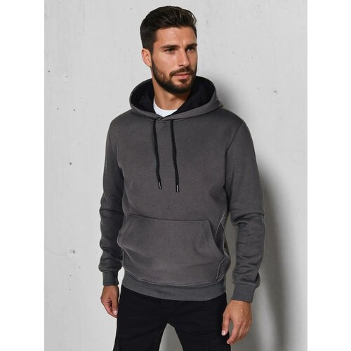 DStreet Bluza męska basic z kapturem grafitowa Slike