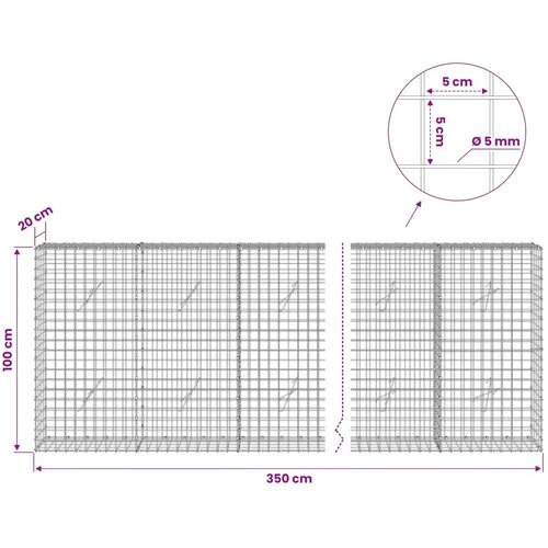  Gabion s žicom debljine 5 mm i mrežom 5x5 cm 350x20x100 cm - 20 cm 100 cm 350 cm Slike