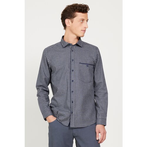 ALTINYILDIZ CLASSICS Men's Navy Blue-Grey Slim Fit Slim Fit Classic Collar Plaid Shirt Slike
