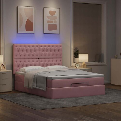  Otomanski krevet s madracima&amp;amp;LED ružičasti 140x190cm bar&amp;scaron;unasti Slike