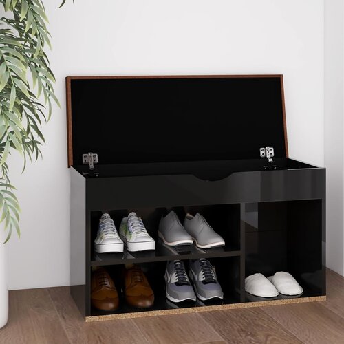 vidaXL klupa za cipele s jastukom sjajna crna 80 x 30 x 47 cm iverica Cijene