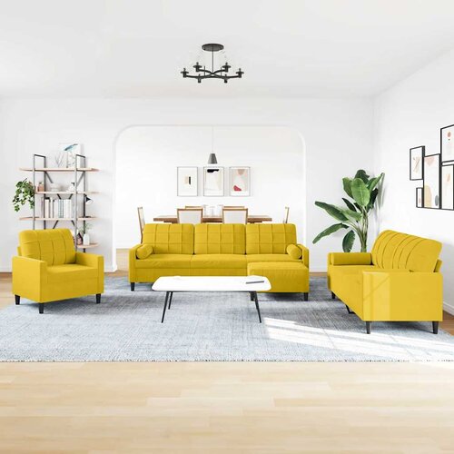  4-dijelni set sofa s jastucima žuti bar&amp;scaron;unasti Slike