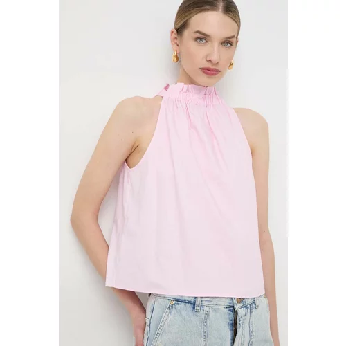 Pinko Pamučna majica za žene, boja: ružičasta, bez uzorka