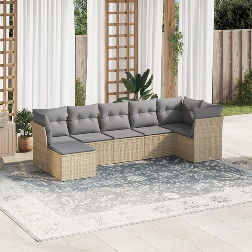 vidaXL 7-dijelni set vrtnih sofa od poliratana s jastucima bež Cijene