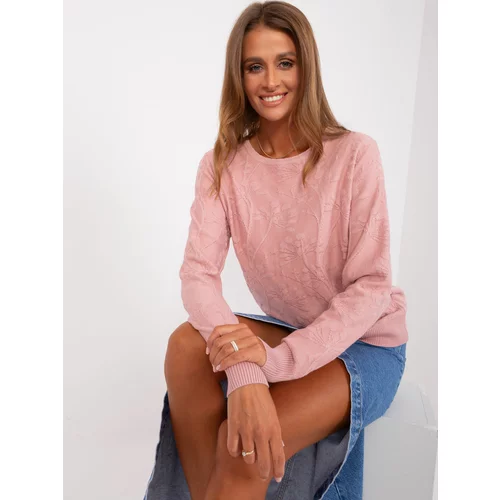 Fashion Hunters Light pink classic sweater with a round neckline