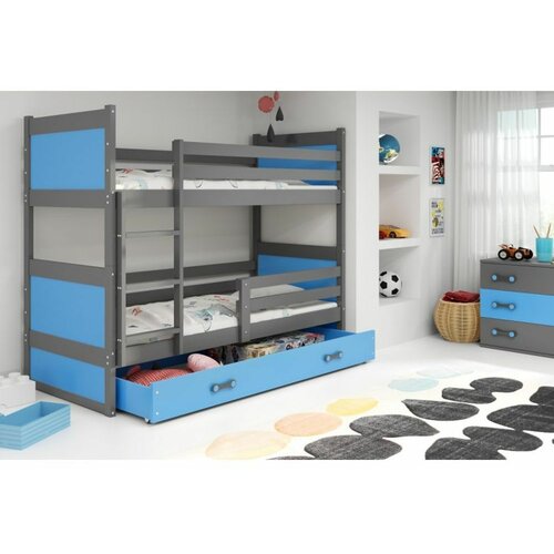 Rico drveni dečiji krevet na sprat sa fiokom - sivi - plavi - 200x90 cm EEKVA45 Slike
