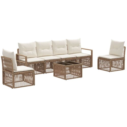 vidaXL Vrtna sedežna garnitura 7 pcs Bež poli ratan, (5000271068) Cene