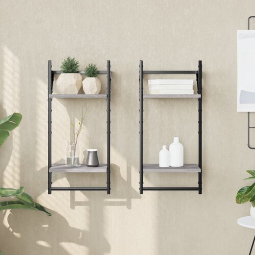 vidaXL Stenske police s prečkami 2 kosa siva sonoma 30x25x65cm Cene