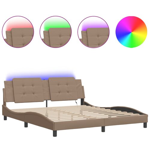vidaXL Posteljni okvir z LED lučkami kapučino 180x200 cm umetno usnje, (21112529) Cene